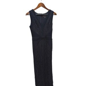 Betsy & Adam Navy Blue Lace Pleated V Neck Sleeveless Gown Dress Size 4